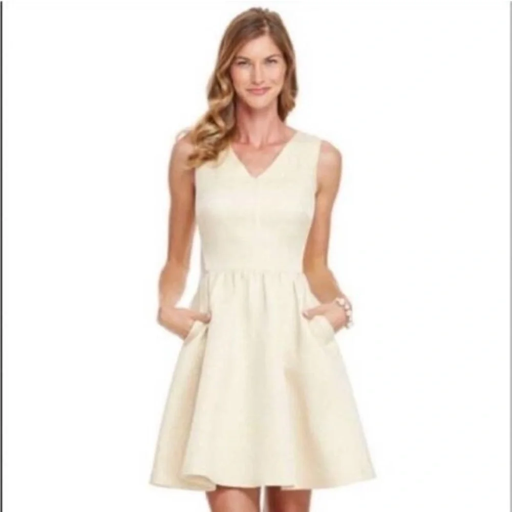 Perfect Vineyard Vines Metallic Gold Jacquard Fit and Flare Dress with Pockets 0 - Picture 4 of 10